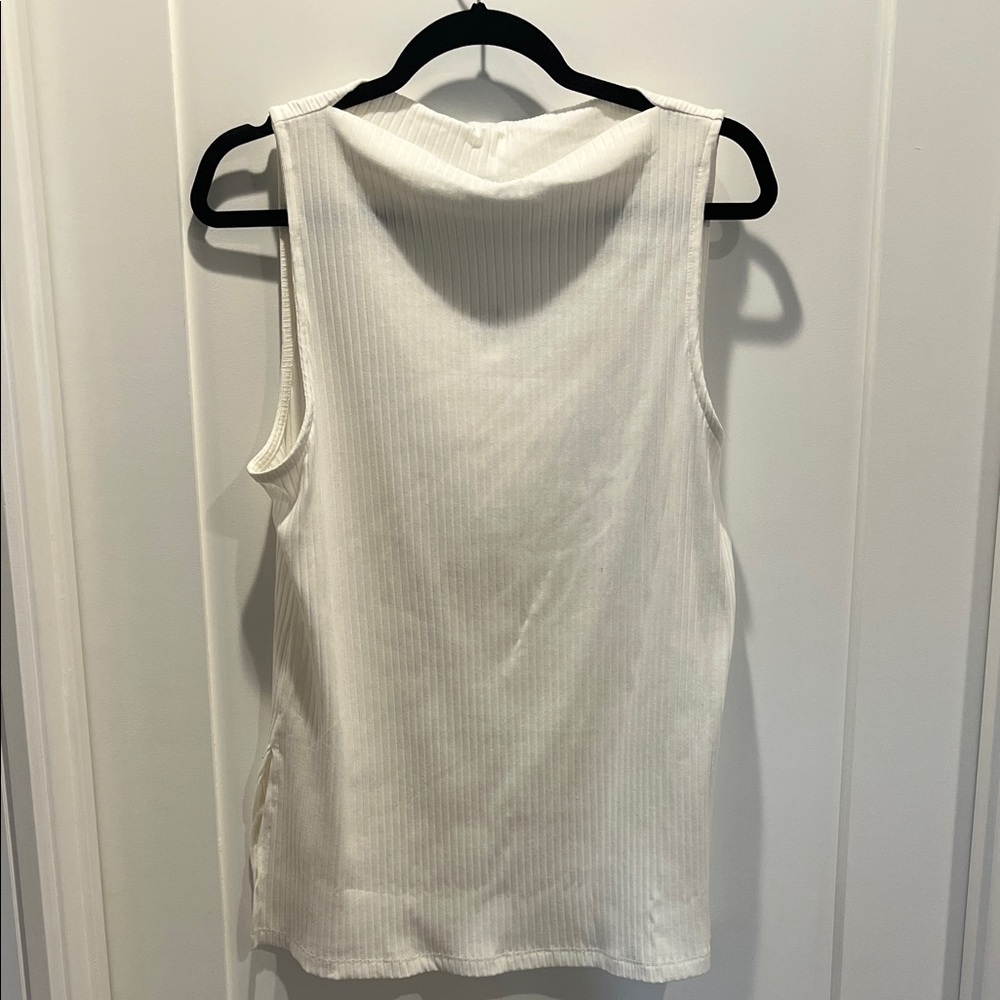 Old Navy Off White Ribbed Cowl Mock Neck Tank Top w/Side Slits
